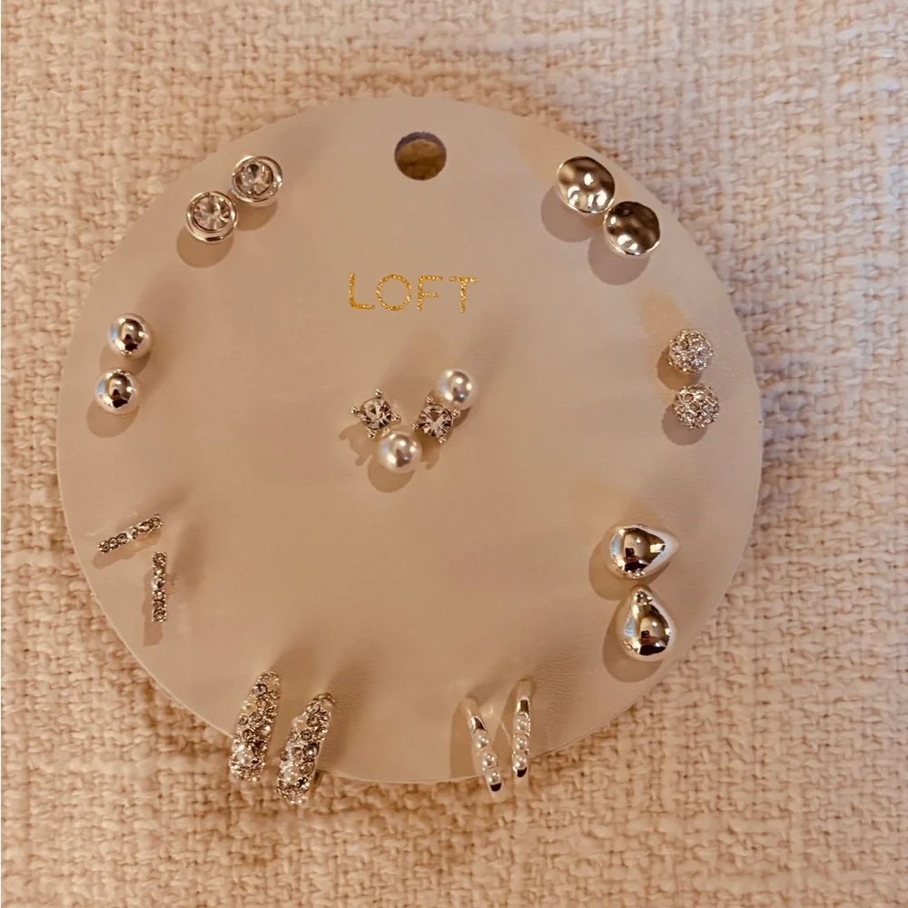 LOFT Silver Stud Earring Set 9 Pairs New in Package Sparkling Sparkle - Picture 4 of 4